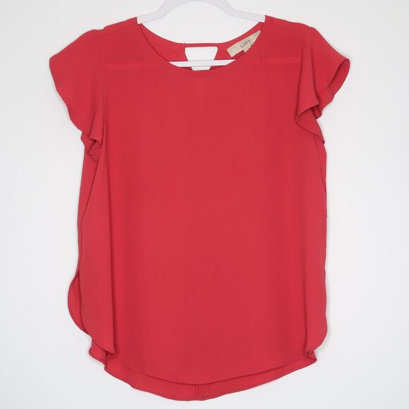 LOFT Womens Blouse Size Medium Petite Muave Pink Ruffle Sleeve Office Feminine - Picture 1 of 7